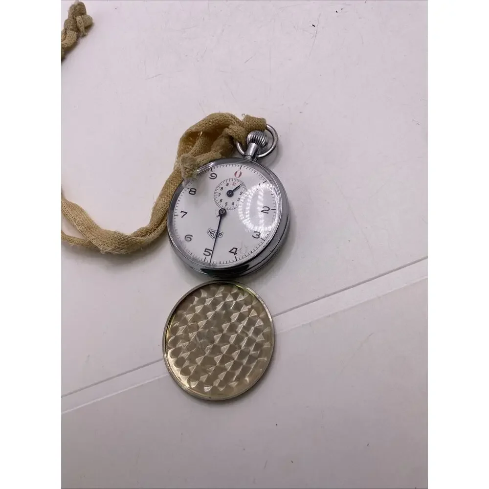 Vintage Heuer Stopwatch Silver Tone For Parts Repair Runs Inside*
